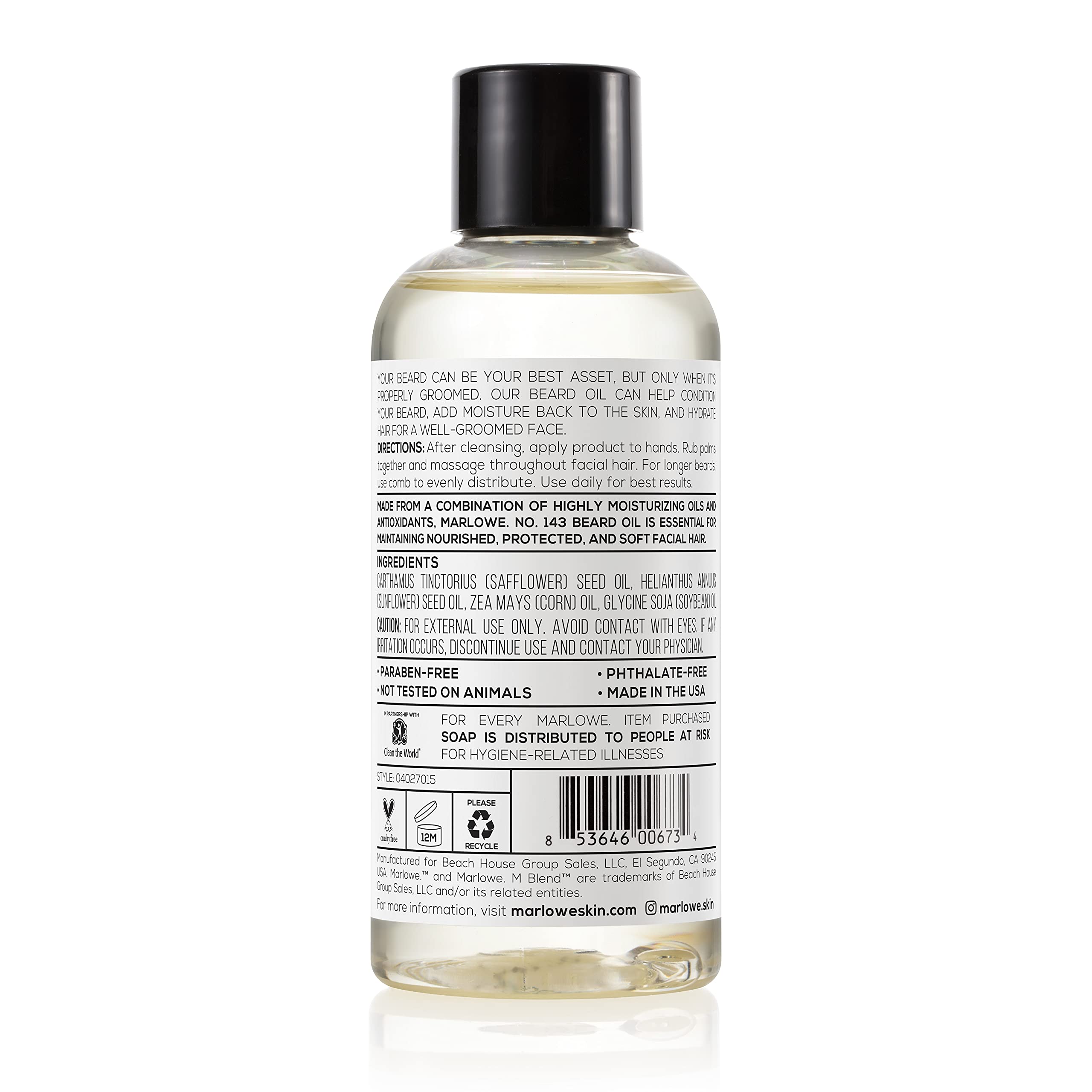 Marlowe. No. 143 Men's Beard Oil 3 oz